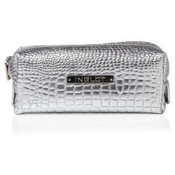 Cosmetic Bag Crocodile Leather Pattern Silver Small (R24393)